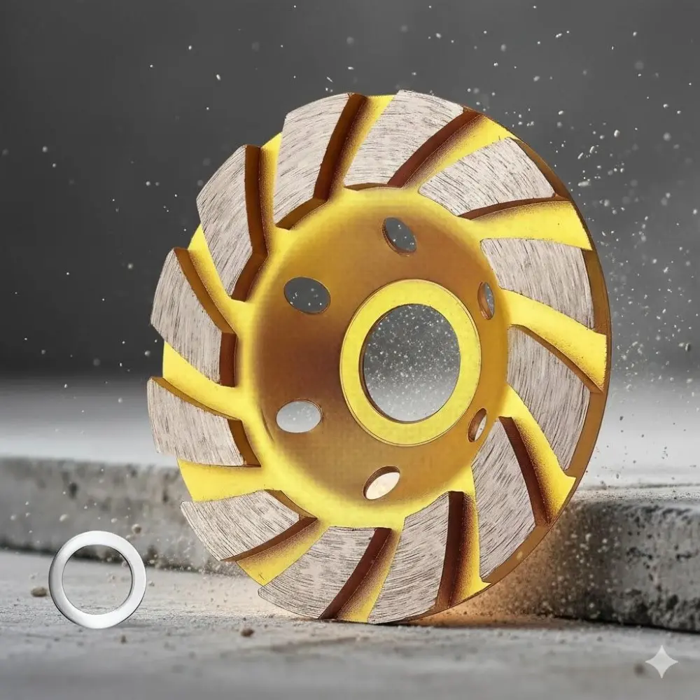 4-Inch Diamond Turbo Grinding Wheel, 12-Segment Heavy Duty Cup for Concrete and Stone, Precision Angle Grinder Disc with Quick Change Adapter, Durable Cutting and Polishing Pad for Granite and Marble, Professional Tool for Renovation