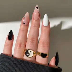 Colorblock Almond Fake Nail, 24pcs/set French Style Press on Nails for Women & Girls DIY Nail Art, Elegant Stick on Nails Kit, Almond Shape Nails, False Nails