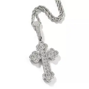 XINCY Classic luxury Cubic Zirconia Cross Pendant Necklace Heavy Industry Hip Hop Full of Diamond Jewelry Gift Street Men&Women Wear Tiktok Shop Store Cuban Link Chain Cuban Link Design