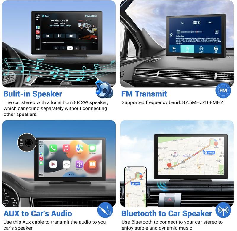 WHATOOK 9 inch Portable Wireless Carplay with 1080p Backup Camera GPS Navigation Mirror Link Voice Control Bluetooth Car Stereo Upgrade