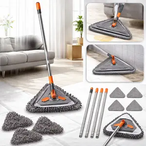 Triangle Flat Mop with 2m Extendable Handle, 360 °   Rotating Chenille Microfiber Mop for Floor, Window Glass, Wall, Ceiling, Corners and Low Spaces, Replaceable Cleaning Pads