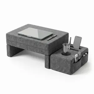 Ergonomic Lap Desk Pillow with 2 Cup Holders and Side Pocket, Memory Foam Laptop Bed Table for Reading and Gaming, Extra Large Leg Room Portable Arm Rest Cushion for Couch and Floor