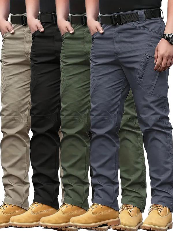Men's 4pcs Fitted Working Hard Pants - Sturdy Rigid Woven Non-Stretch Tactical Cargo Pants for Outdoor Daily Wear, Beige Casual