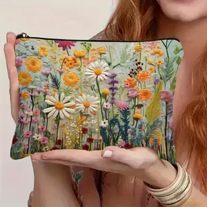 Vintage Floral Makeup Bag, Fashion Zipper Cosmetic Storage Pouch, Makeup Organizer Pouch, Travel Cosmetic Bag, Lightweight Multifunctional Washbag, Portable Makeup Bag Gift for Mom Sister Niece