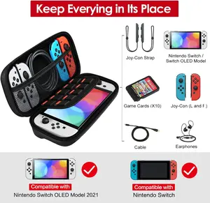 Carrying Case for Nintendo Switch and NEW Switch OLED Model(2021),Portable Hard Shell Pouch Carrying Travel Game Bag for Switch Accessories Holds 10 Game Cartridge (Black)