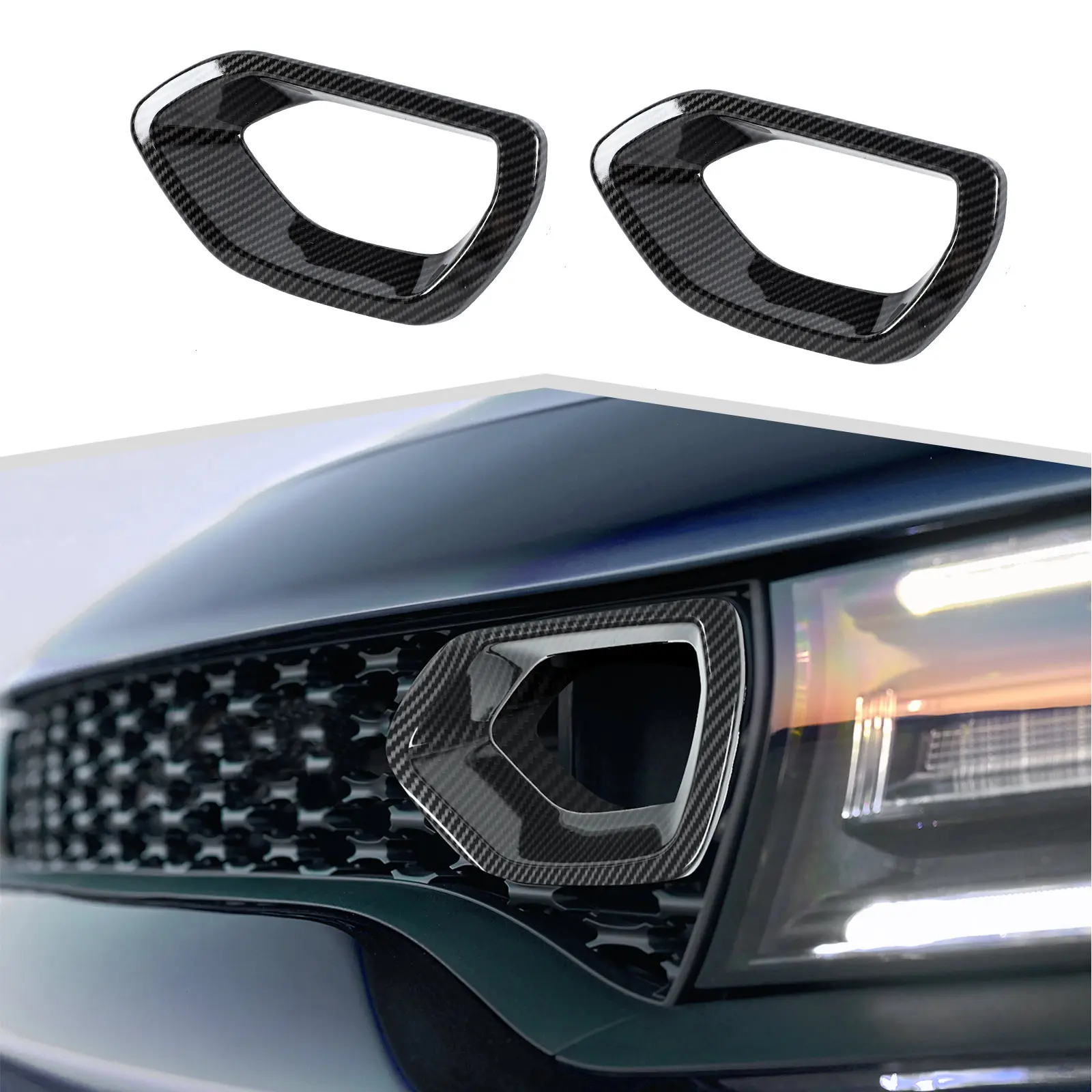 Custom Front Bumper Center Grille Trim for 2015+ Dodge Charger - 2-Item Carbon ABS Car Exterior Decoration Accessories Set, Laser Cut for a Perfect Fit, UV-Resistant, Easy DIY with Double-Sided Adhesive