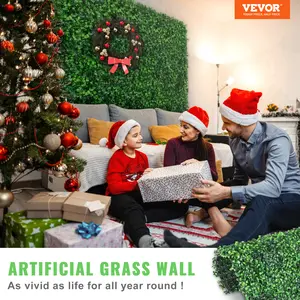 VEVOR Artificial Boxwood Panel UV 24pcs Boxwood Hedge Wall Panels Artificial Grass Backdrop Wall 20\" X 20\" 4 cm Green Grass Wall Fake Hedge for Decor Privacy Fence Indoor Outdoor Garden Backyard