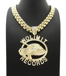 Necklaces Iced Hip Hop NOLIMIT RECORDS Charm Pendant & 13mm 24" Tank Chain Jewelry Accessory Male Daily Metal Coating