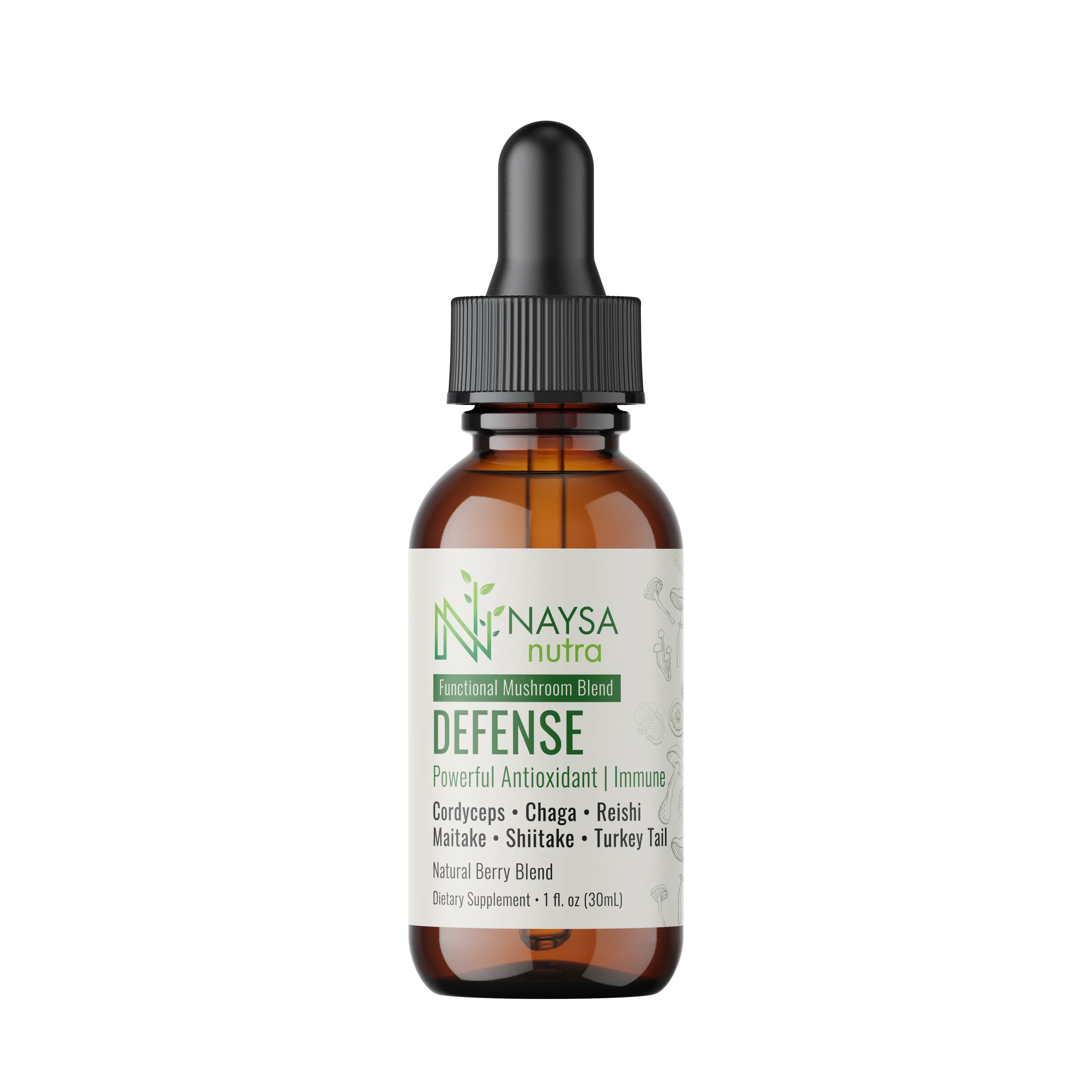 Naysa Nutra Defense Mushroom Extract Drops - Natural Berry Flavored Supplement 1fl oz - Healthcare Edible