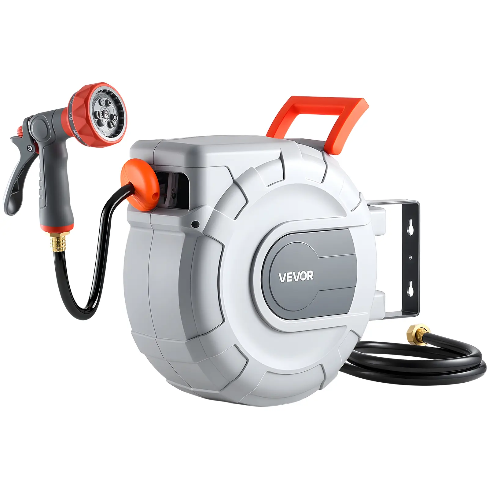 【SummerFinds】VEVOR Wall-Mounted Retractable Extendable Garden Hose Reel, 1/2 in x 50 ft Watering Tool, 9-Function Sprayer Nozzle, 180° Swivel Bracket, Any Length Lock, Automatic Slow Rewind, for Garden Irrigation System