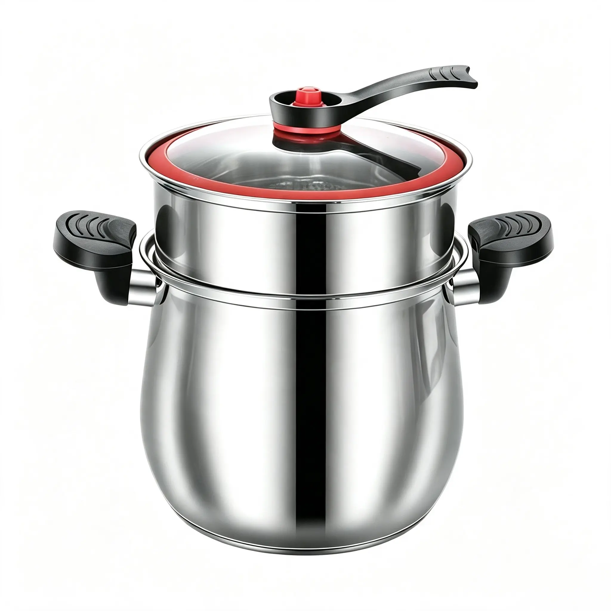 8.45Qt Stainless Steel Micro Pressure Cooker, Nonstick Pot with Safety Valve, Glass Lid & Steamer, Fast Cooking Cookware for Gas Stovetop