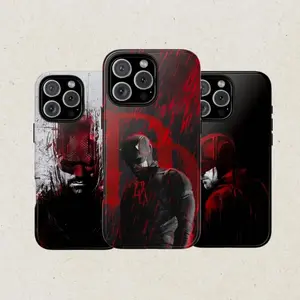 Daredevil Inspired Superhero Phone Case, Dark Red Vigilante Comic Art Design