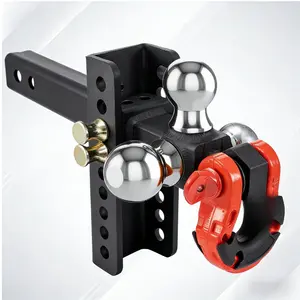 Heavy-Duty Adjustable Trailer Hitch with Tri-Ball Mount Rotatable Tow Shackle Theft Locking Pin Hook 1-7/8"/2"/2-5/16" Ball Fits 2-Inch Receiver for Trucks SUVs RVs Trailers Boats Caravans Camper Trailer Hitch Truck Trailer Hitch adapt drill