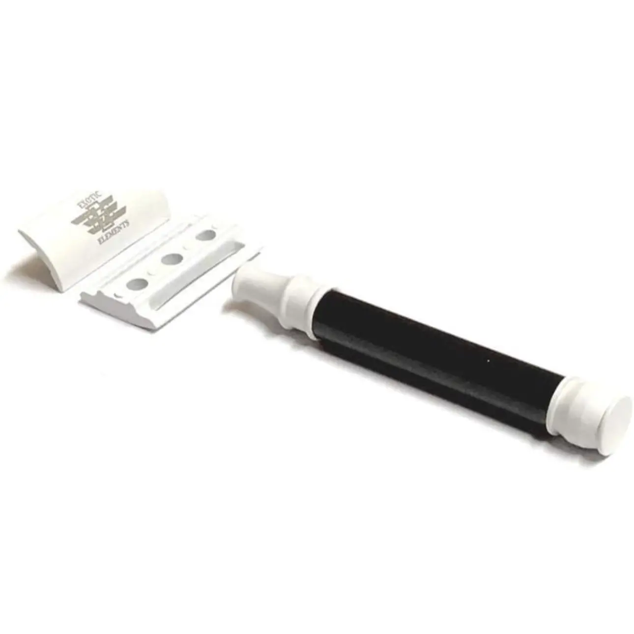 Stainless Steel Black and White Straight Edge Safety Razor with Adjustable Blade Holder Reusable - All Hair Types - Unisex