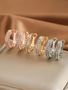 Women's Elegant Rhinestone Decorated Hoop Earrings, 3 Pairs Exquisite Trendy U-shaped Earrings Set, Fashionable Jewelry for Women for Daily & Party Decoration