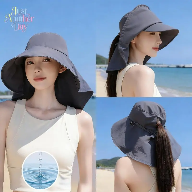 Unisex Double-Layered Wide-Brimmed Sun Hat - Korean-Style, Shawl-Equipped, Quick-Drying, Waterproof Outdoor Fisherman Hat for Camping & Hiking