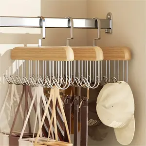 [3pcs Wooden Bra Hanger Set] Clothes Hanger, Clothes Hanger Organizers, Space-Saving Closet Organizer for 24 Bras, Tank Tops, Swimwear & Dresses, 360 Swivel, Easy Storage, with 8 Pull-Out Metal Hooks, for Dorms & Apartments, Bedroom Standing Shelf