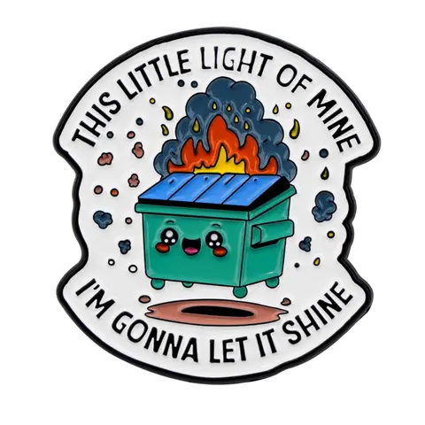 Flame Dustbin Cartoon Design Badge Brooch Pin, Fashion Accessory for Clothing Jackets Backpacks, Casual Style All Season Wear