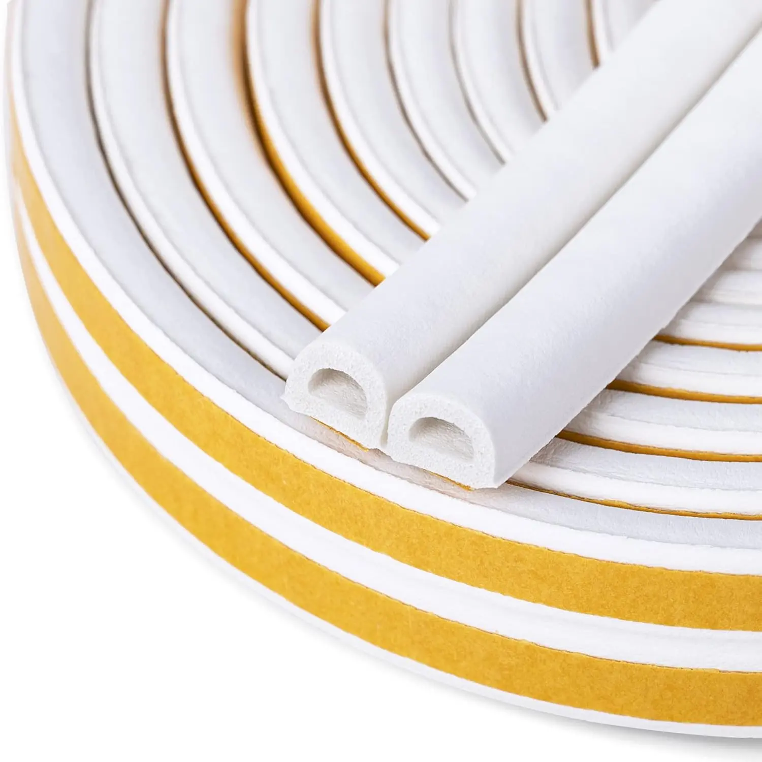 Door & Window Weather Stripping Seal, Self-Adhesive D-Shaped Foam Insulation Tape, Soundproof Draft Stopper, Weatherproof Door Seal Strip for Windows & Doors, 16.5 Ft, White