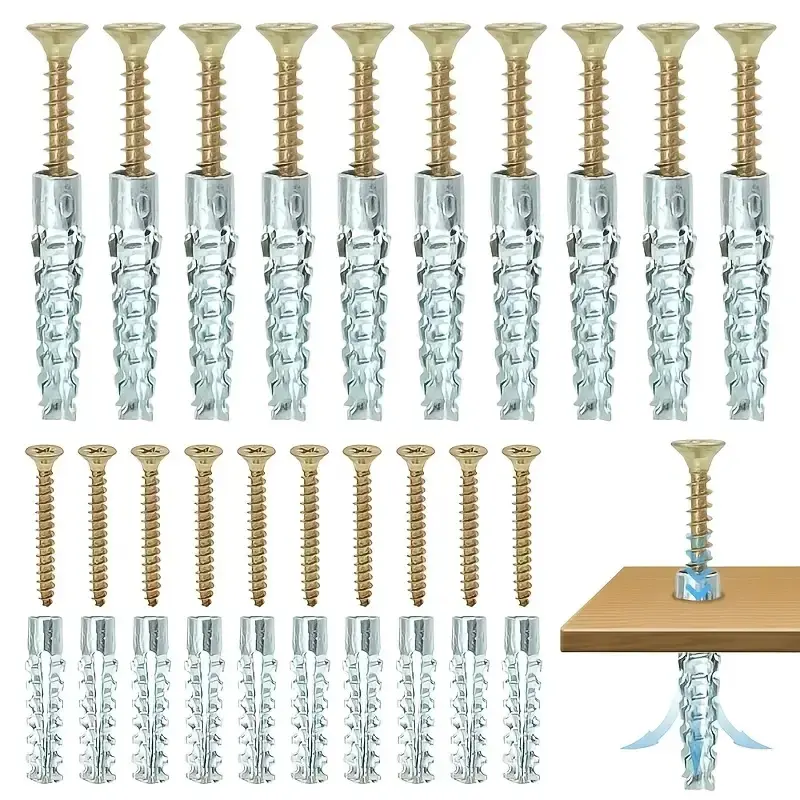 200PCS Heavy-Duty Steel Threaded Screw Anchors Kit - 100PCS Expansion Anchors for Drywall, Concrete, Brick Wall Mounting, Hardware for Home Shelf Installation Projects