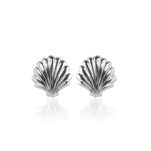 Silver Large Seashell Stud Earrings