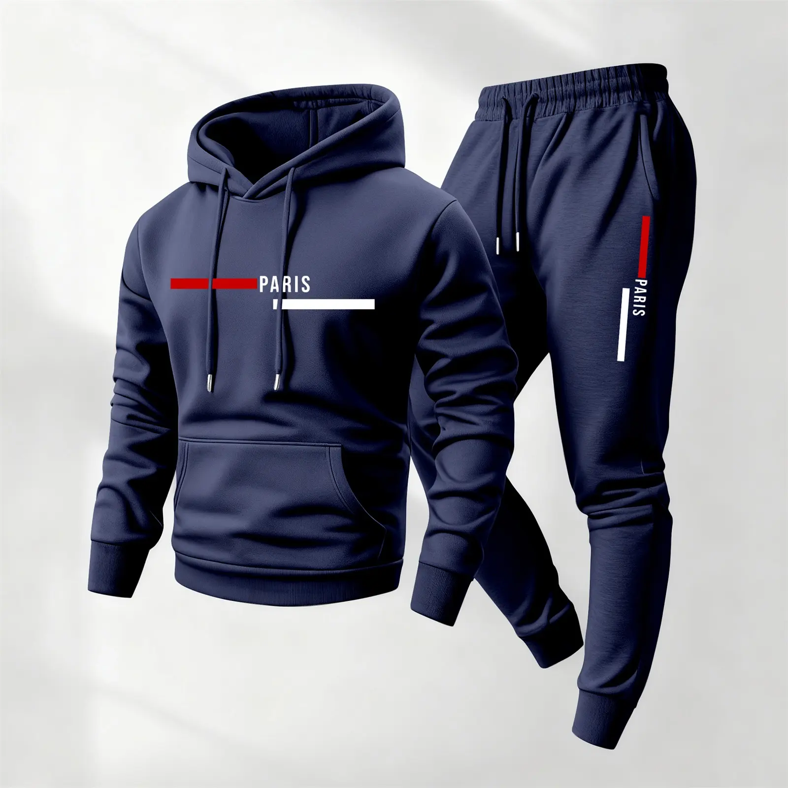Men's Printed Tracksuit, 2-Piece Minimalist Polyester Hoodie and Jogger Set, Loose-Fit for Winter Workout and Going Out - Sizes S, M, L