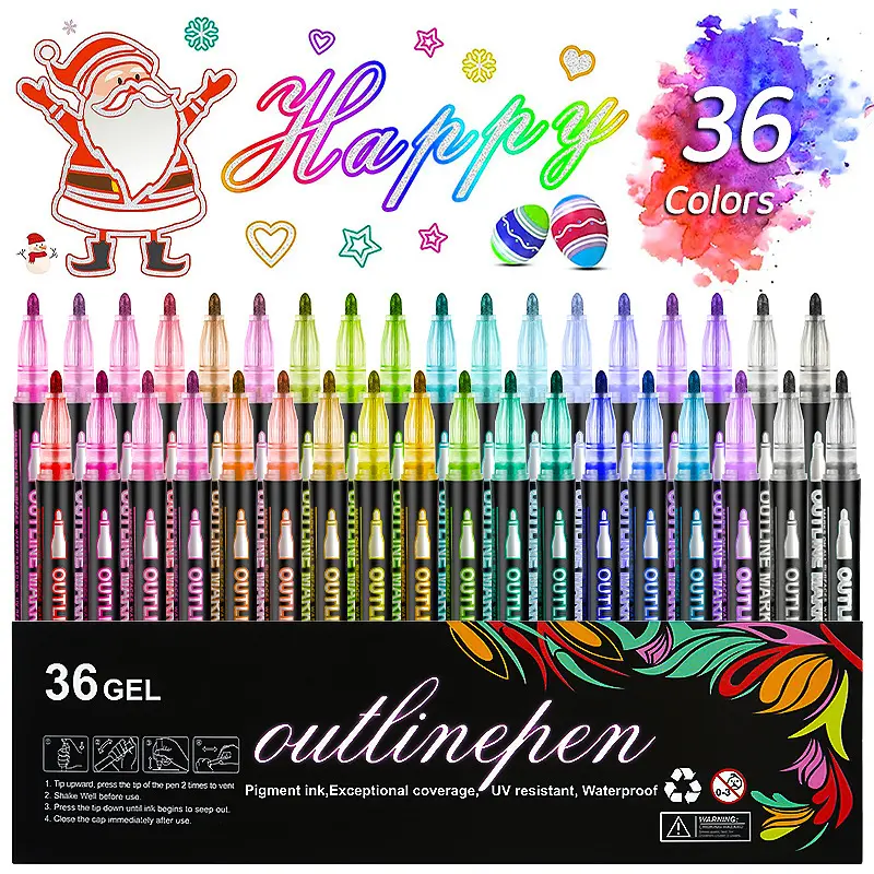 36 Bright Colors Outline Shimmer Glow Markers - Trendy, Waterproof Shine, Whiteboard Ready Glitter Metallic Gel Pens for Art Crafts, School Journaling, Girl Gifts (Ages 4+) for Valentine’s Day, Art Crafting