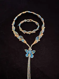 Handcrafted Necklace and Bracelet Set with Special Chinese Knotting Micro Macramé Unique Design for Women Casual Style with Crystals