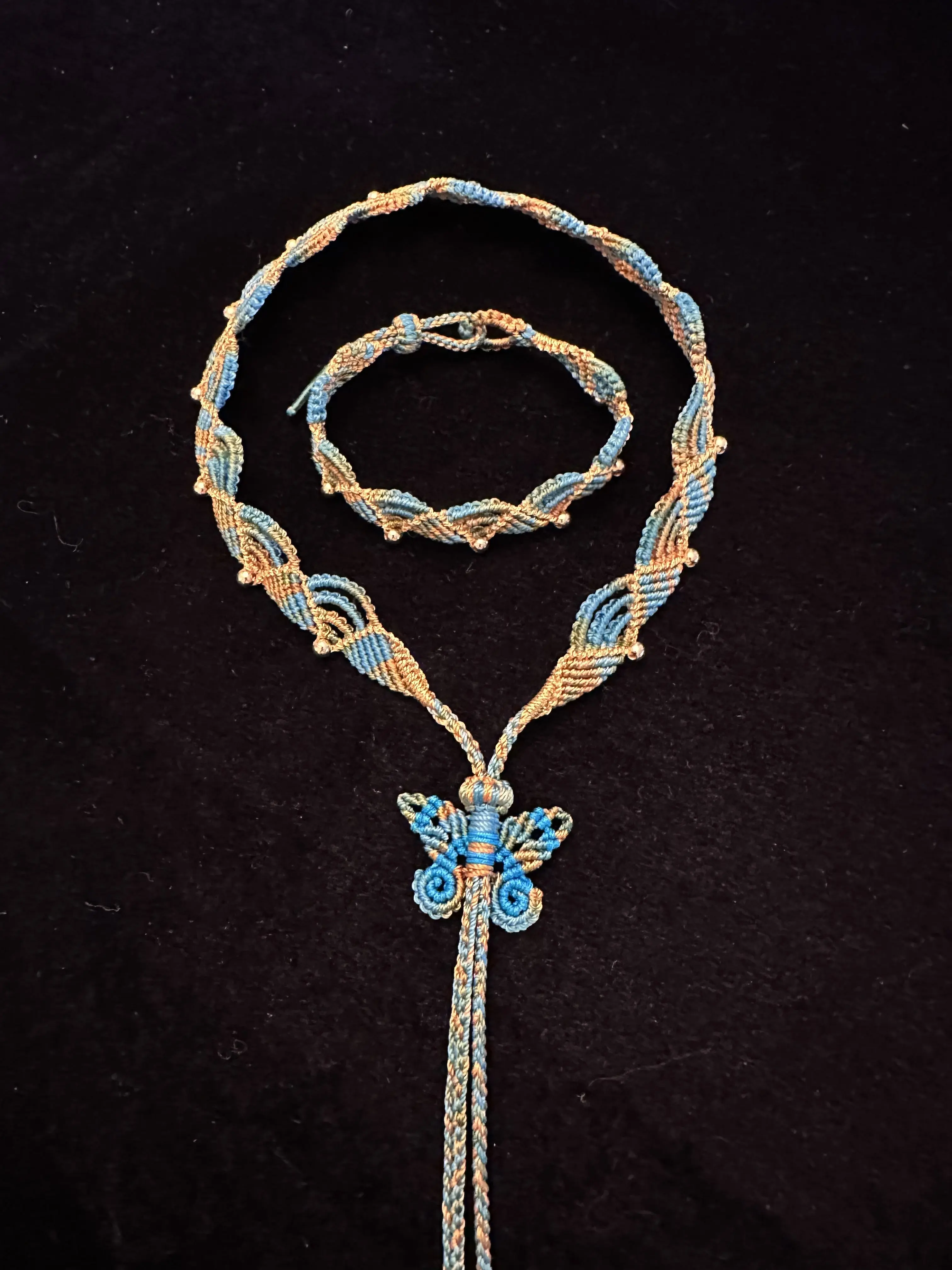 Handcrafted Necklace and Bracelet Set with Special Chinese Knotting Micro Macramé Unique Design for Women Casual Style with Crystals