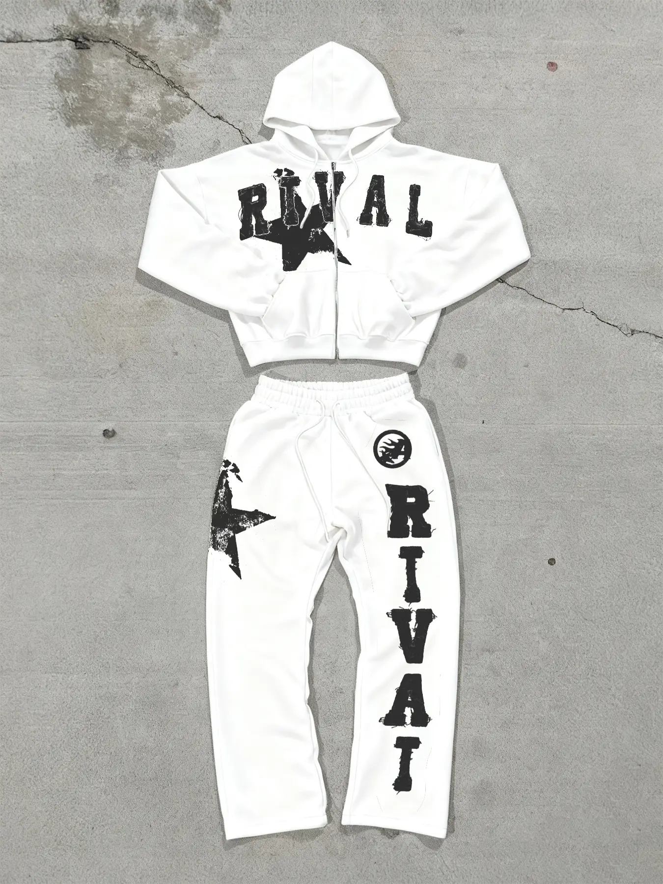 Bold Rival Graphic Sportswear Set – Zip Hoodie & Loose Pants, Sweatsuit Matching Set, Hooded Sweatshirt Set, Design, Street Style, Perfect for Urban Trendsetters, Sweatsuit Set Outfit!