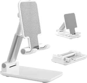 Cute Foldable Silicon Smartphone Mount & Grip - Desk Phone Holder, Office Accessory, Compatible with Under 8" Devices, White-Silver