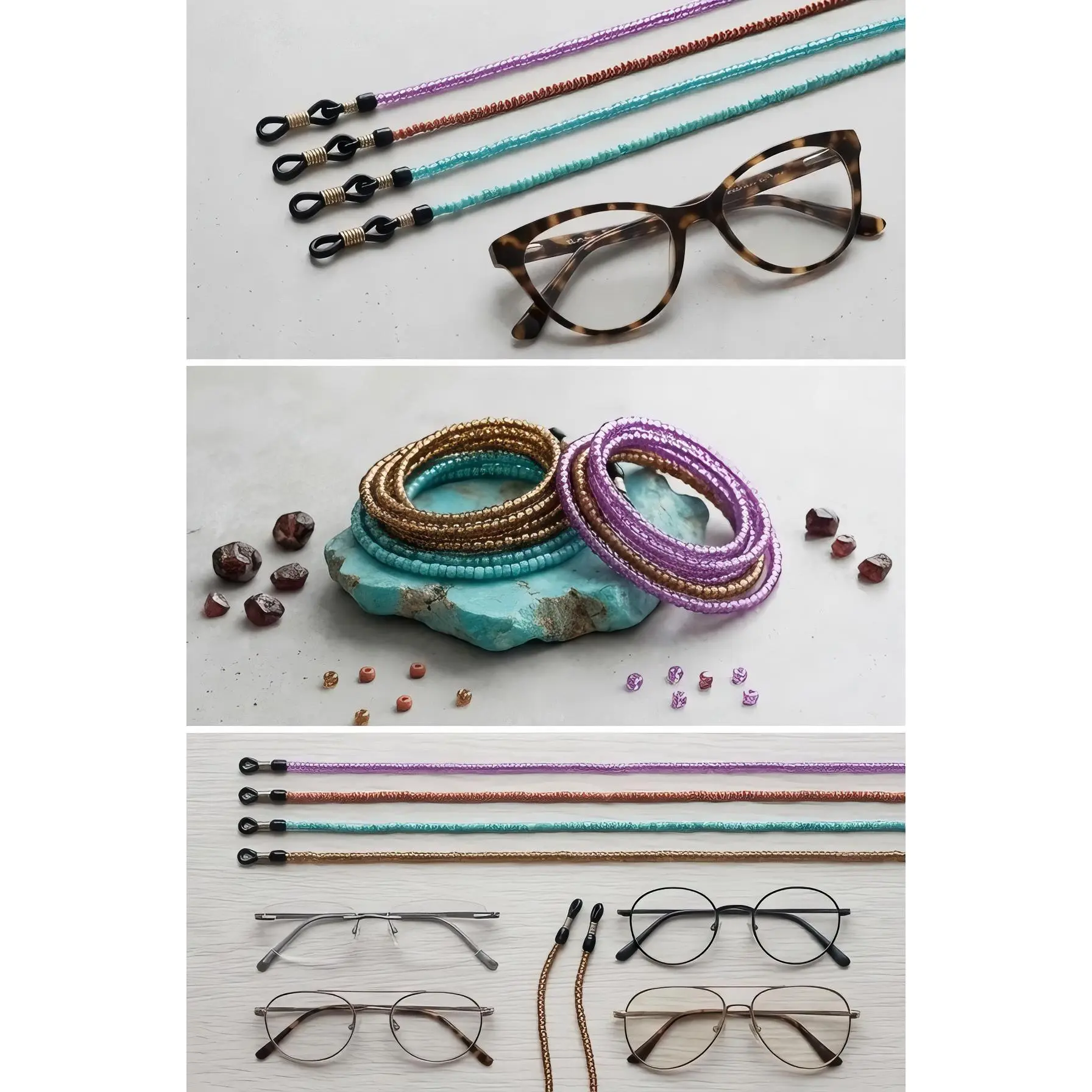 4 Pcs Beaded Eyeglass Chains for Women & Girls, Multifunction Mask Glasses Lanyard Sunglass Holder Strap Around Neck,Colorful Bead Holders Face Mask Chains Clamp Necklace Strap with Eyeglass Loop