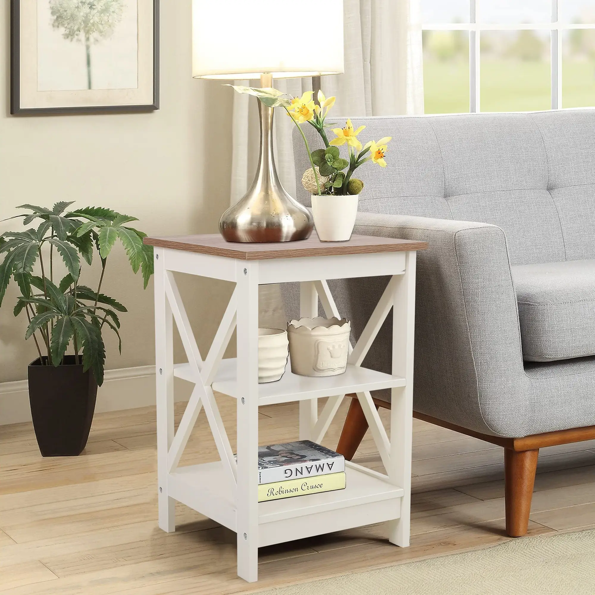 PHI VILLA End Table Living Room - Side Table/Coffee Table/Console Tables for Small Spaces - White Furniture Home Springtok Lamp