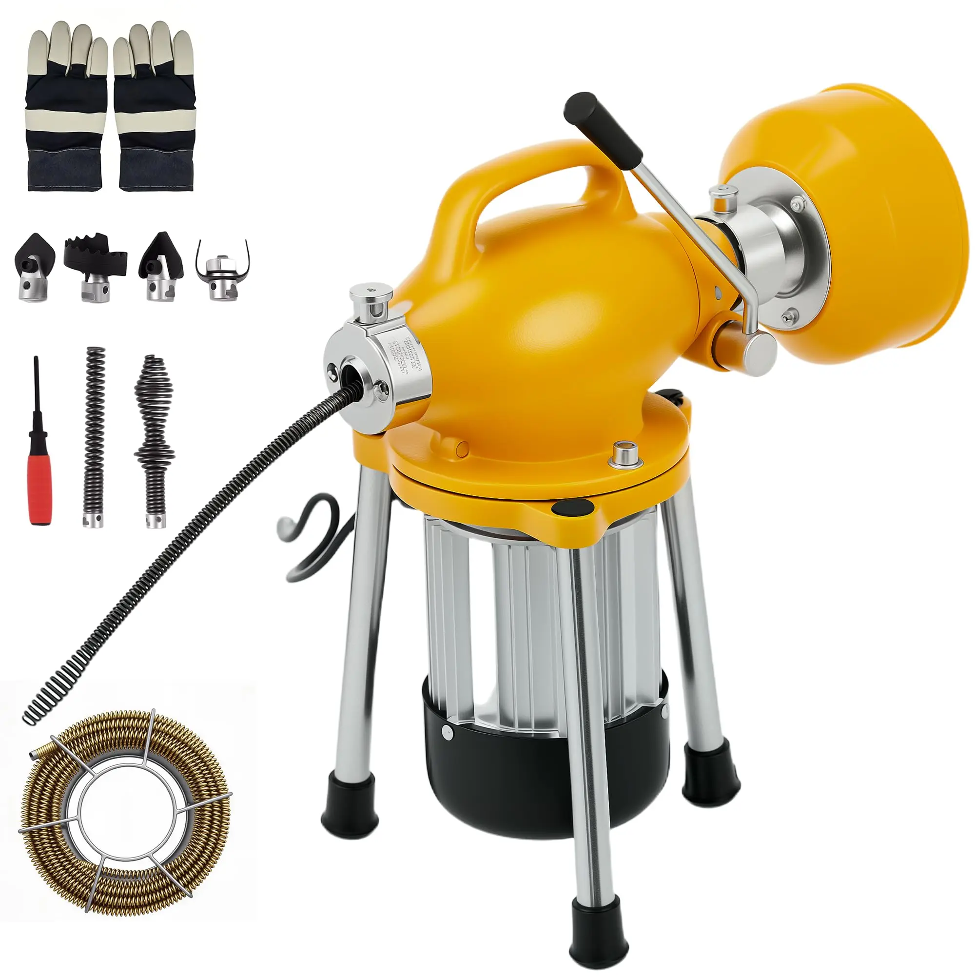 Portable Electric Drain Snake - 500w Motor 400 RPM Power Auger with 66ft & 16ft Steel Cables, 6 Cutters for 1.6"-4" Pipes, Suitable for Toilets, Sinks, Bathtub Sewer Lines, Carry Handle