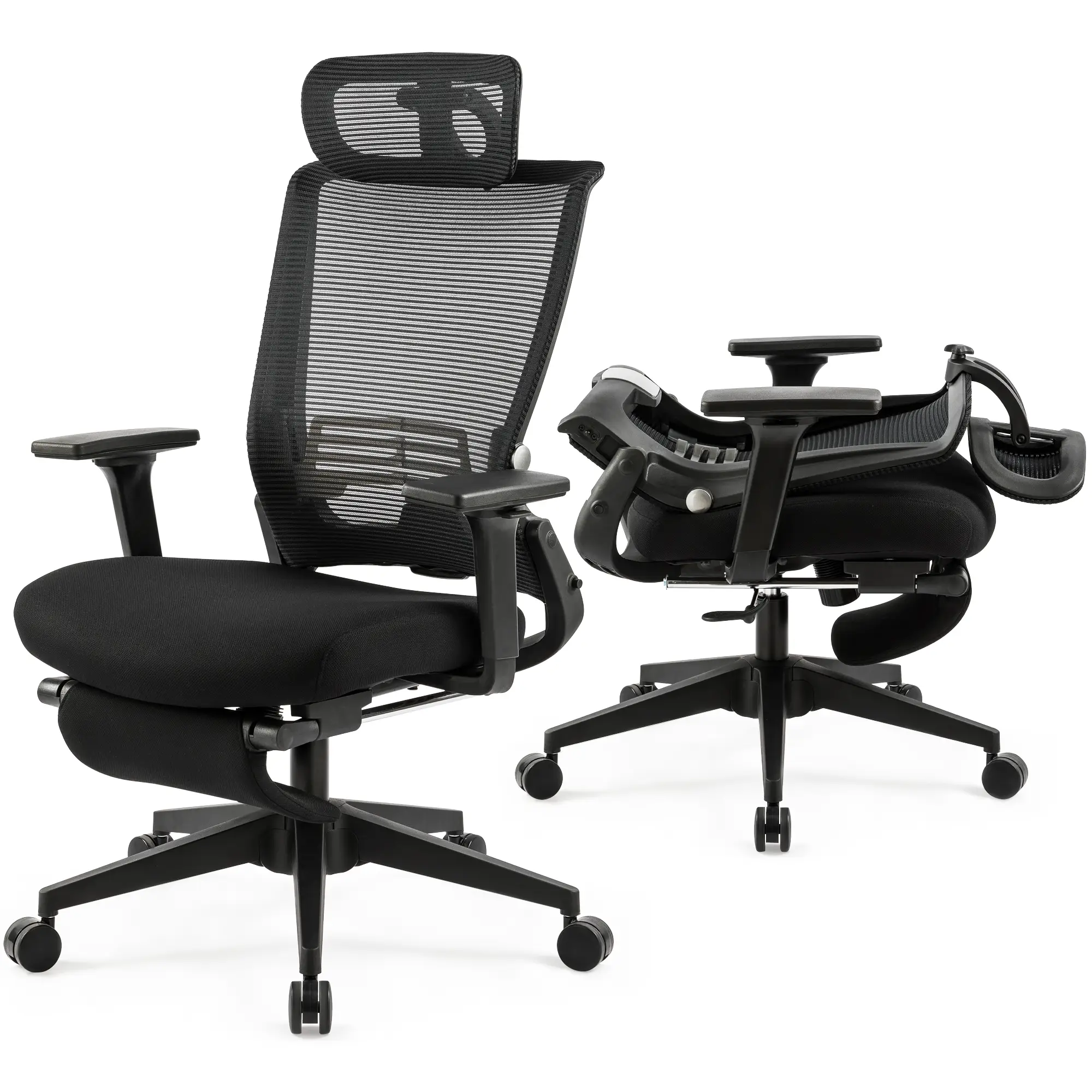 Foldable Office Chair with Foot Rest, Ergonomic Office Chair with Adjustable Lumbar Support, Headrest, Armrest, High Back Mesh Chair, Home Office Desk