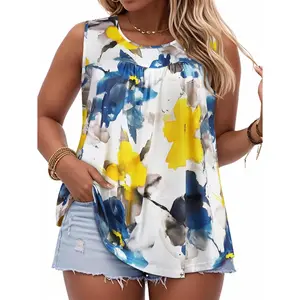 Plus Size Tank Top Casual Summer Tops Loose Fit Sleeveless T Shirts Trendy Crewneck Tunic Tees