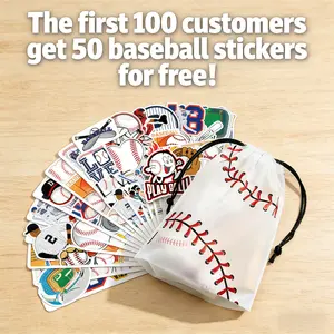 50 Pack Baseball Drawstring Bags + 50 Free Baseball Stickers | EVA Waterproof Equipment Bag for Boys, Durable Backpack for Bat, Glove & Helmet, Sports Gift for Youth Little League