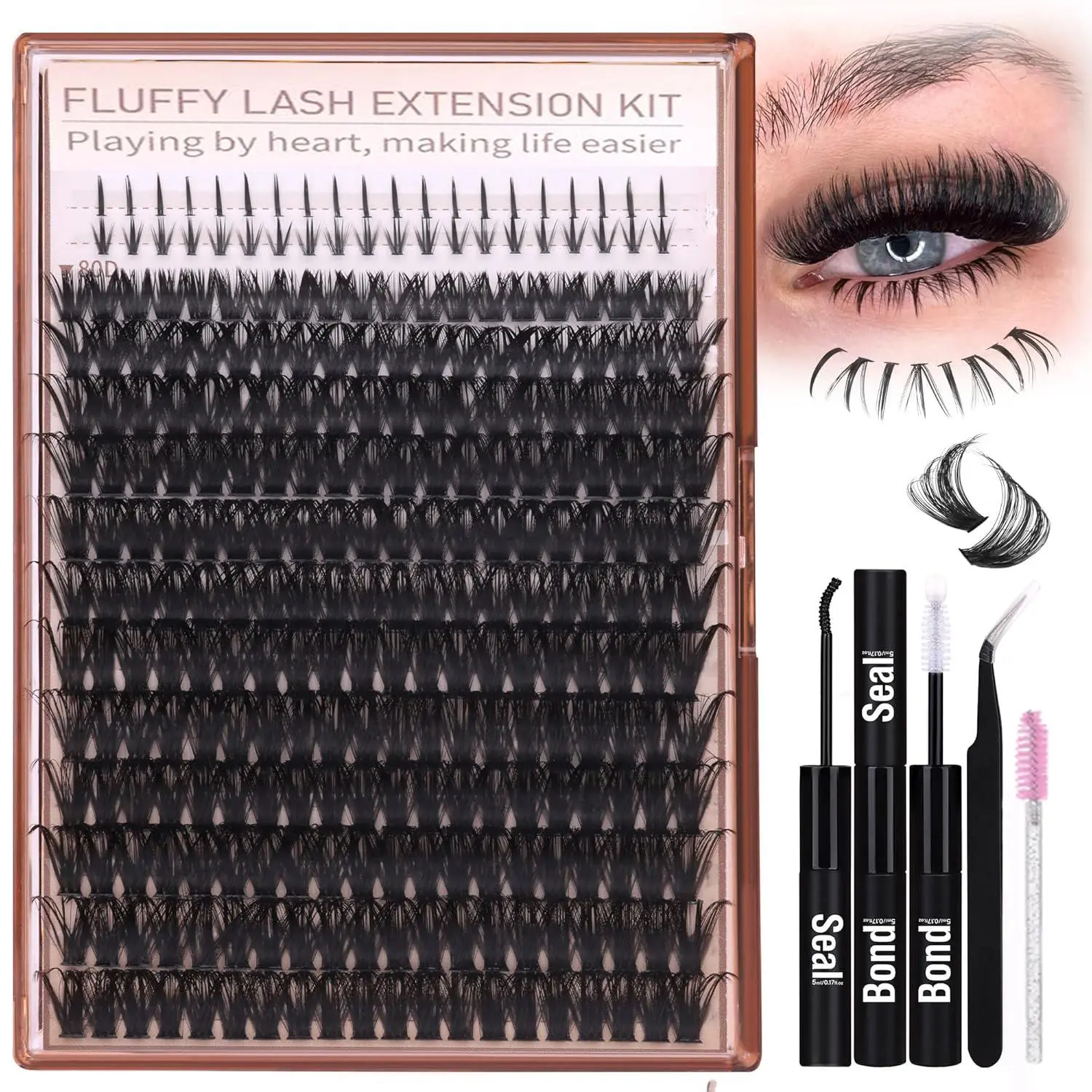 False Eyelashes Kit, 1 Set Including 280 Clusters Eyelash Extensions & Eyelash Glue & Tweezers & Brush, Professional Eye Makeup Accessories for Women, Cosmetic, Eyelash Fixer, Individual Eyelash Kit, Diy Lash Cluster, Diy Lash Tools