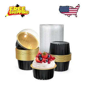 40 Pack 5 OZ Mini Cake Pans with Lids, Disposable Aluminum Foil Ramekins Muffin Tin