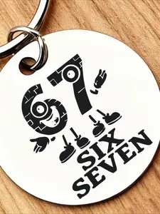 67 Brain Rotten Math Joke Keychain - Funny Number 67 Stem Pattern Design with Smiley Face and Six-Seven Design, Suitable for Party Gifts, Birthday, Festival, Christmas Gifts