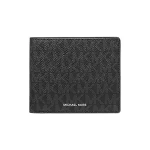 Michael Kors MK Cooper Short Monogram Canvas and Leather Trim Card Holder Wallet for Men in Black