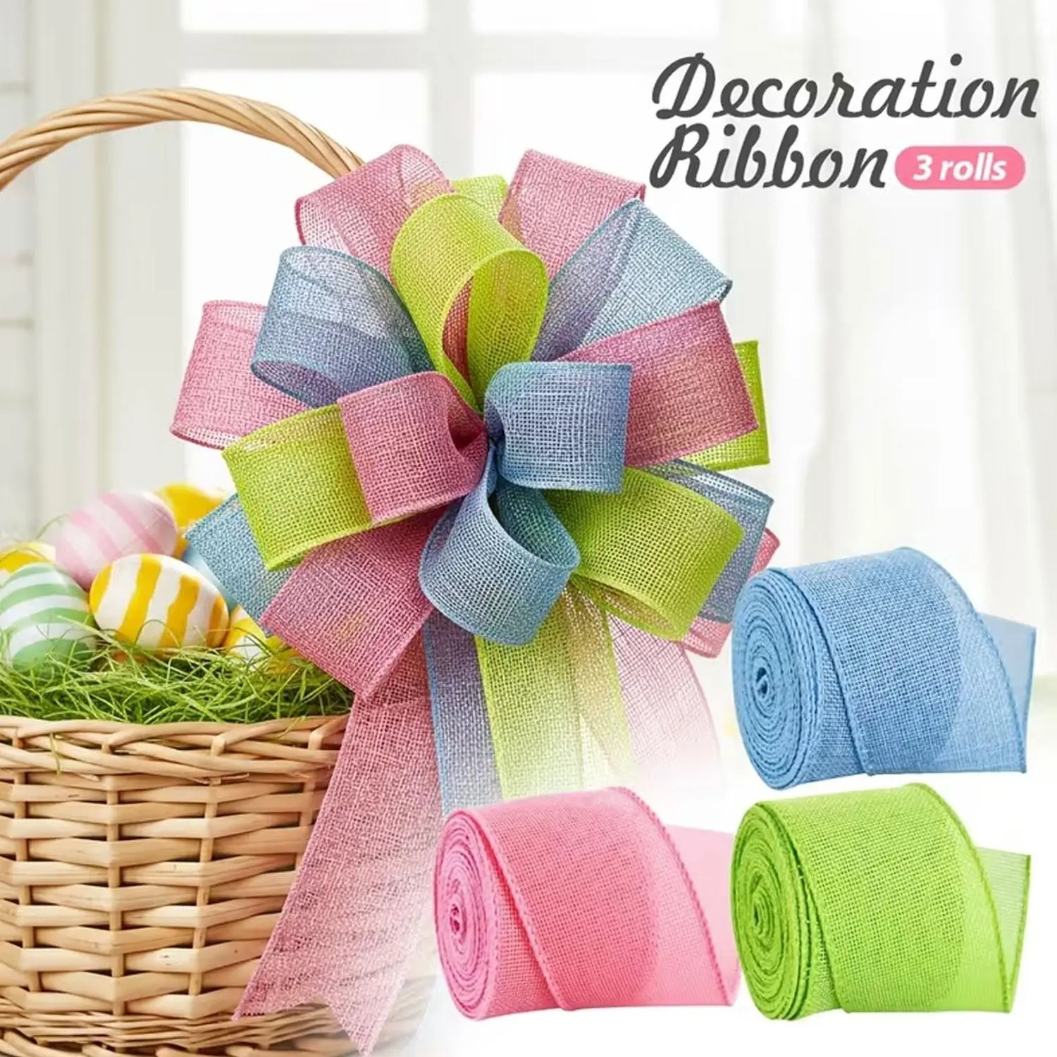 3-meter length, solid-color wide and thick linen ribbon. Perfect for Easter, Mother's Day, spring festivals, handmade crafts, gift wrapping, weddings, and party decorations.