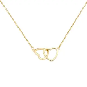 Elegant Heart Design Necklace - Gold Color Chain with Interlocking Hearts Pendant for Women