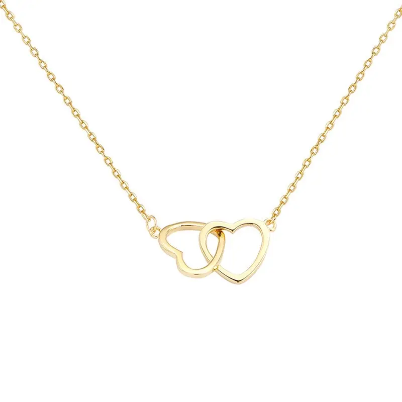 Elegant Heart Design Necklace - Gold Color Chain with Interlocking Hearts Pendant for Women