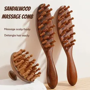 Natural Sandalwood Scalp Massage Comb Multi-Functional 28-Tooth Ergonomic Handle for Deep Hair Care & Body Meridian Relief Massage Tool