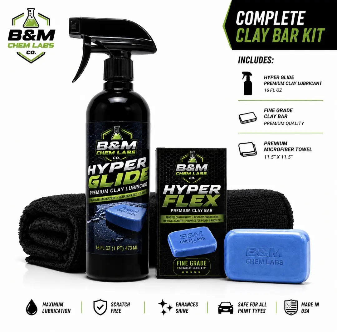Hyper Glide Clay Bar 16 oz Complete Detailing Kit - Automotive Car Care Maintenance Set with Microfiber Towel for Car Enthusiasts, Removes Embedded Contaminants