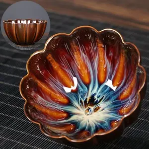 Kiln-Changed Sand Gold Glaze Lotus Tea Cup Personal Ceramic  Jianzhan Cup