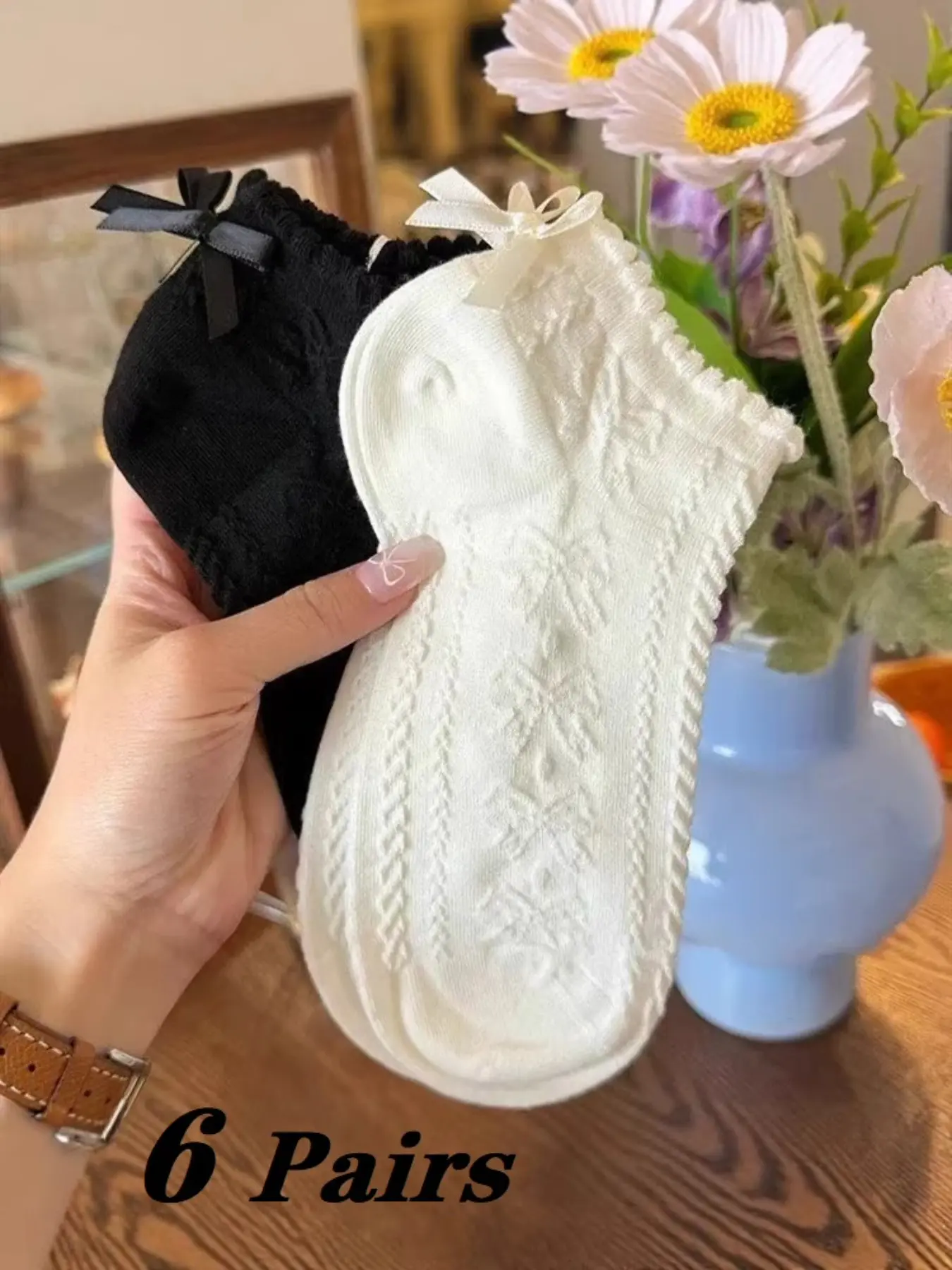 Women's Spring Summer Thin Breathable Socks, Cute Bowknot Low-Cut Lace Edge Lolita Style, Short Ankle Socks, Womenswear, Socks Set