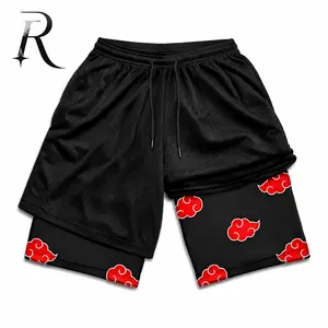 Men's Anime Akatsuki 2-in-1 Running Shorts - Bilayer Quick-Dry Sports Shorts for Gym, Jogging, Summer Holiday Gifts