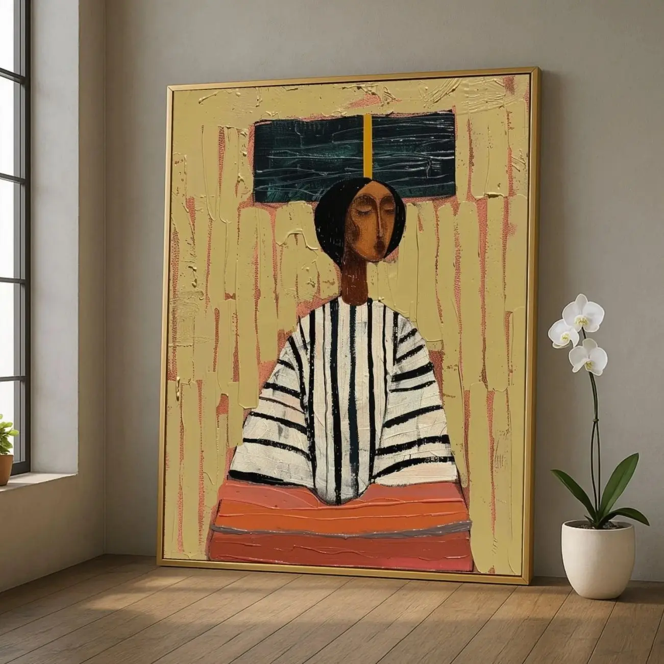 Abstract African Woman Canvas Art, Modern Figurative Painting, Large Framed Wall Decor, Contemporary Home Artwork Q
